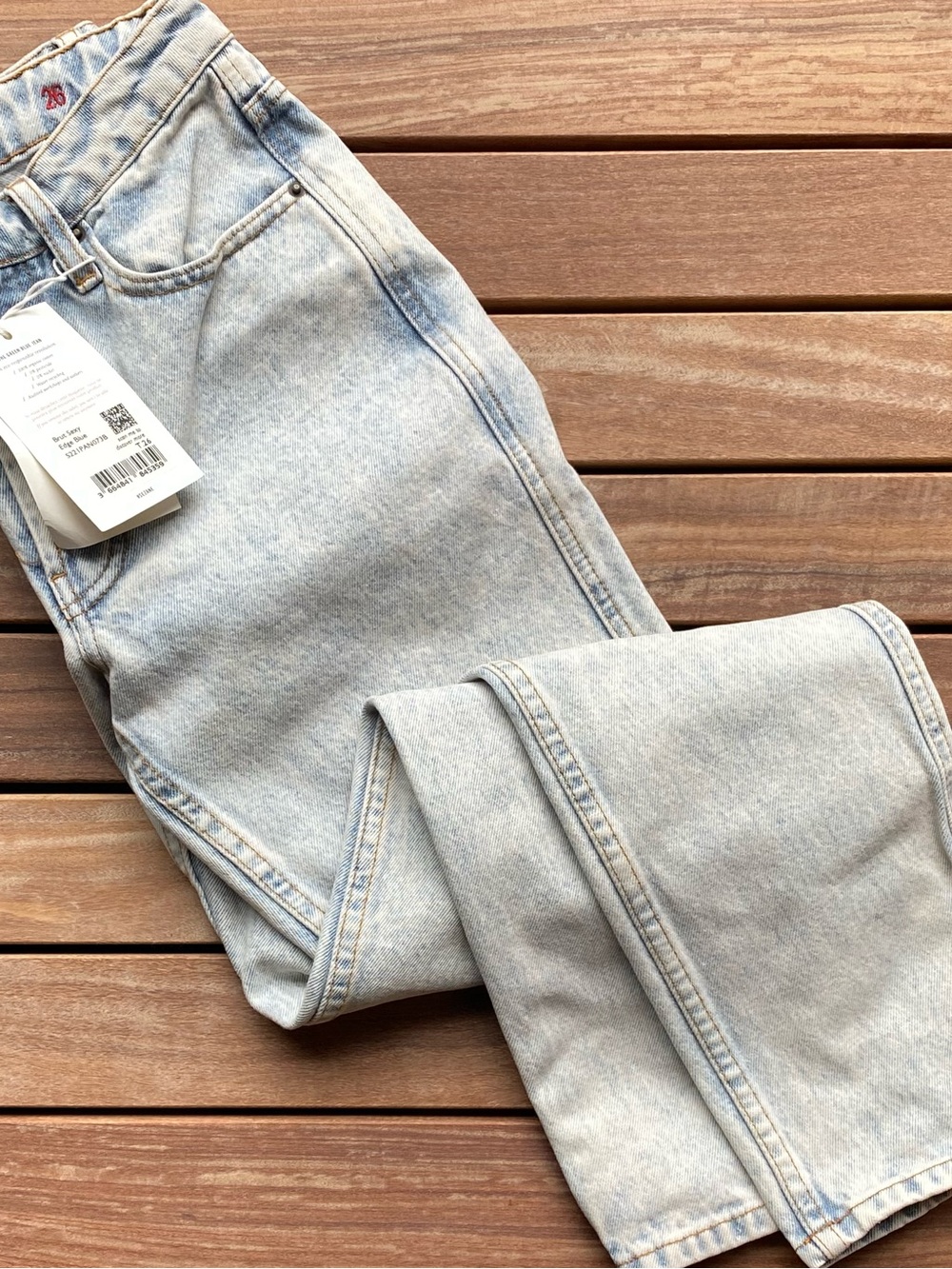 Sezane Edge Blue 100% Organic Cotton Button-Fly High-Waist Jeans - Picture 3 of 12